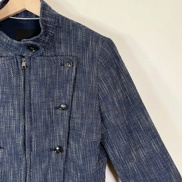Banana Republic Cotton Tweed Heatherd Blue Military Jacket - Picture 8 of 16
